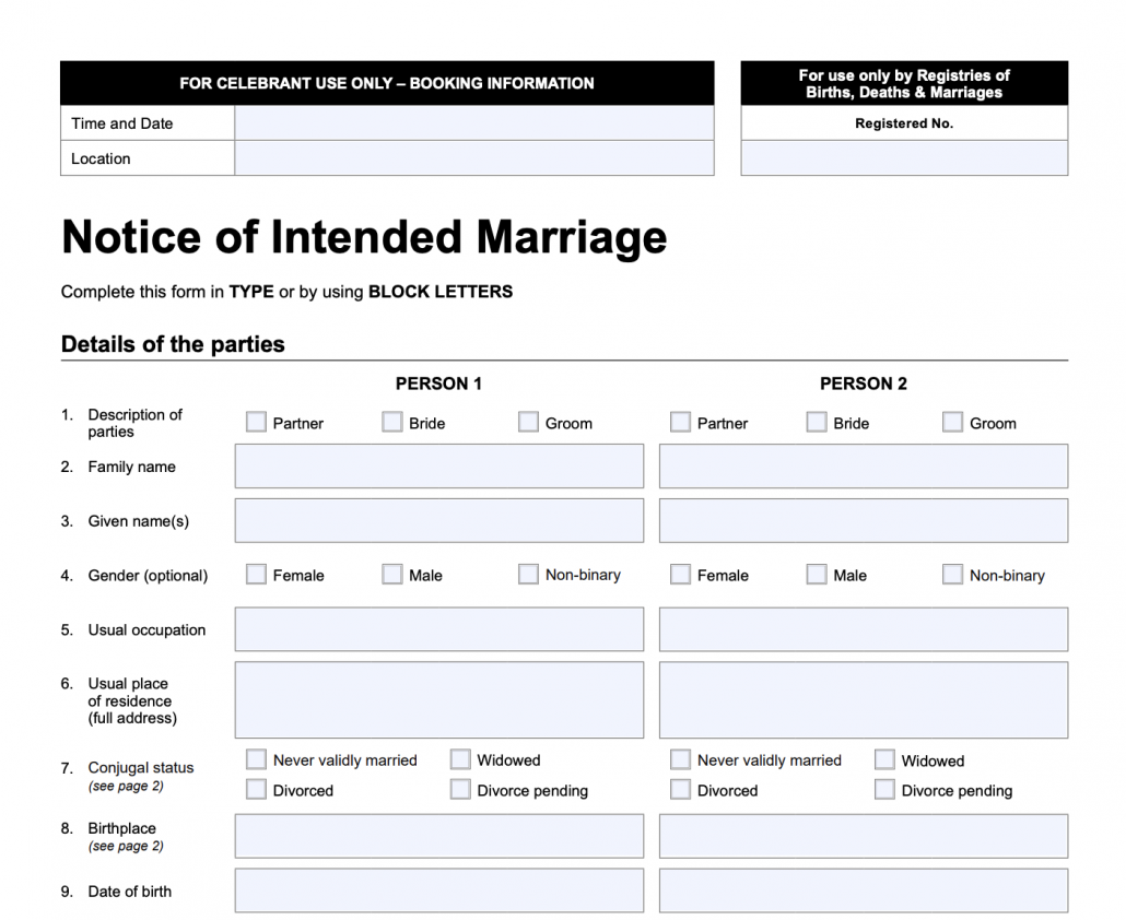 Notice of intended marriage